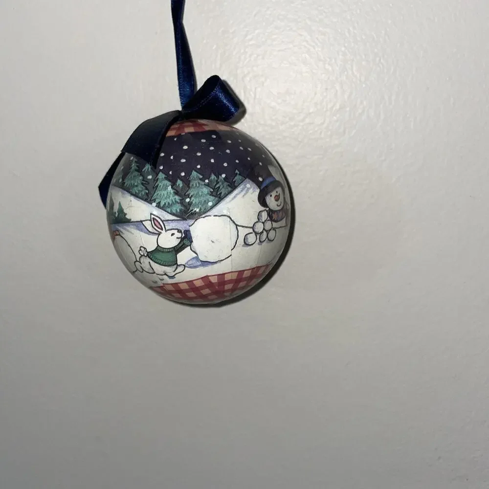 Vintage Snowman Family Ornament Squirrel, And Rabbit Snowball Fight
